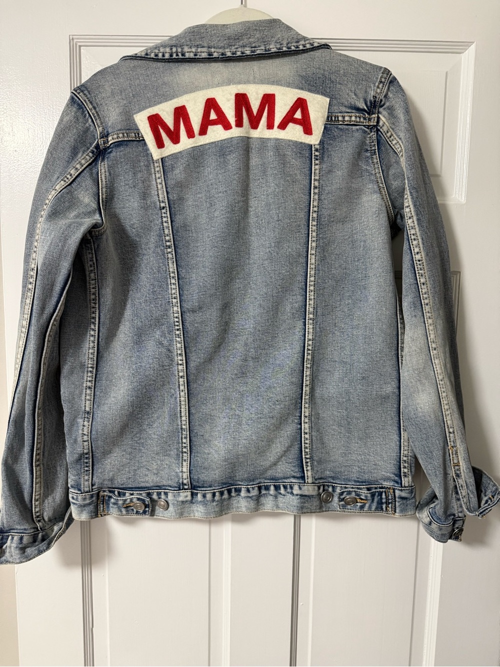 Ingrid & Isabel Light Blue Denim Jacket with Red MAMA Patch - Never worn